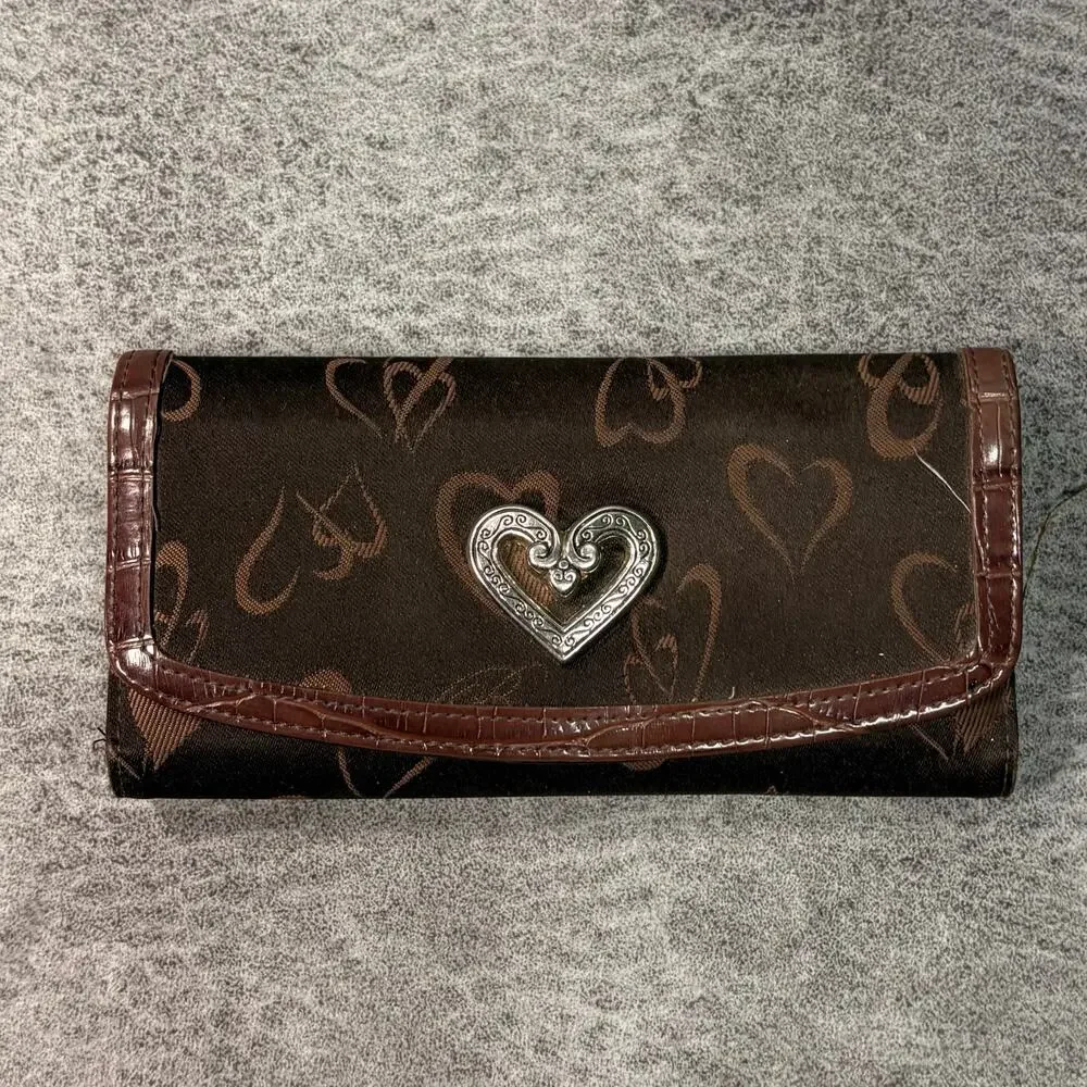 Brown Vintage Heart Print Clutch Wallet